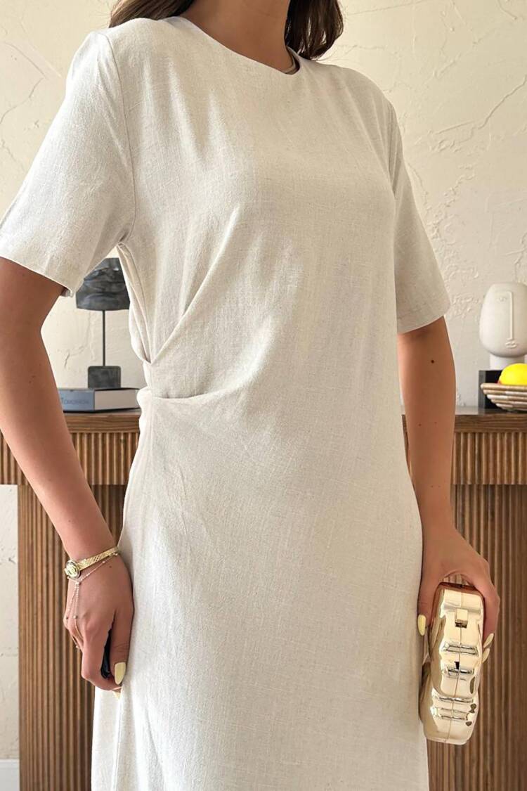 Pleated Crew Neck Dress