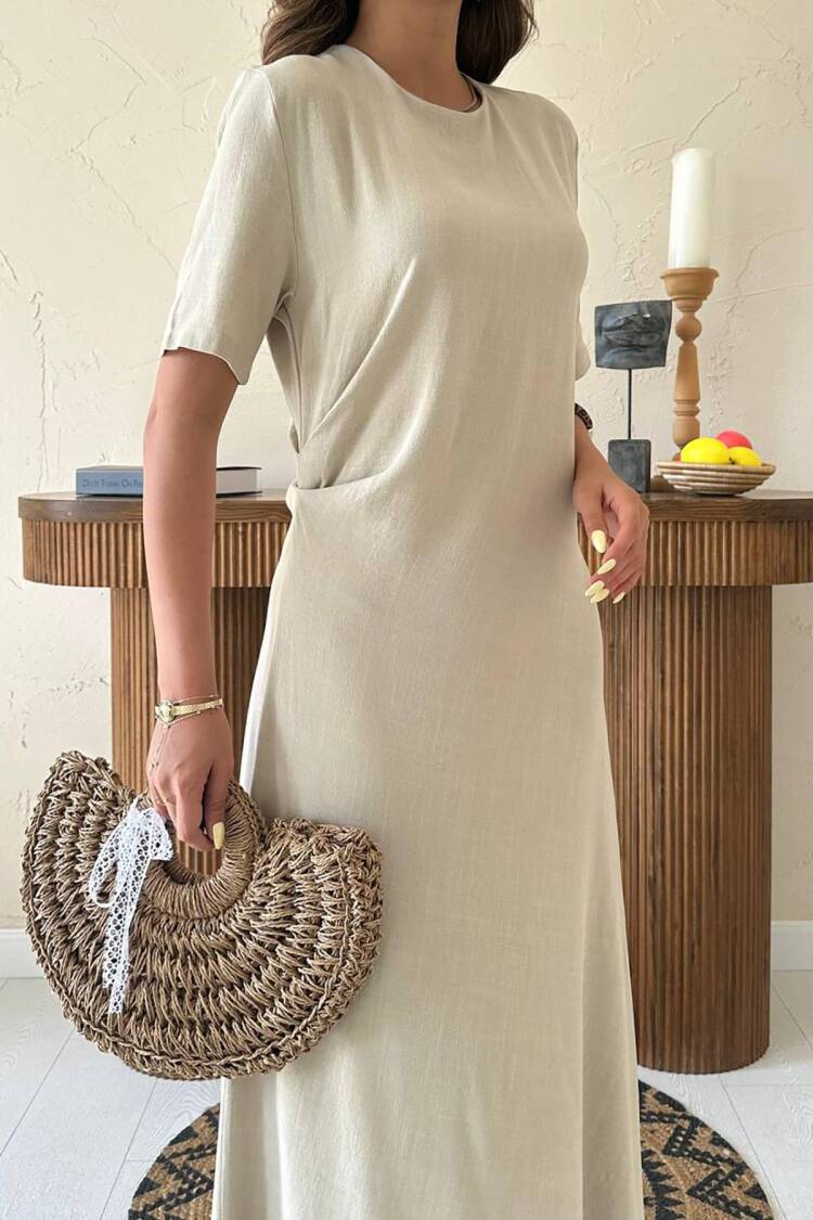 Pleated Crew Neck Dress
