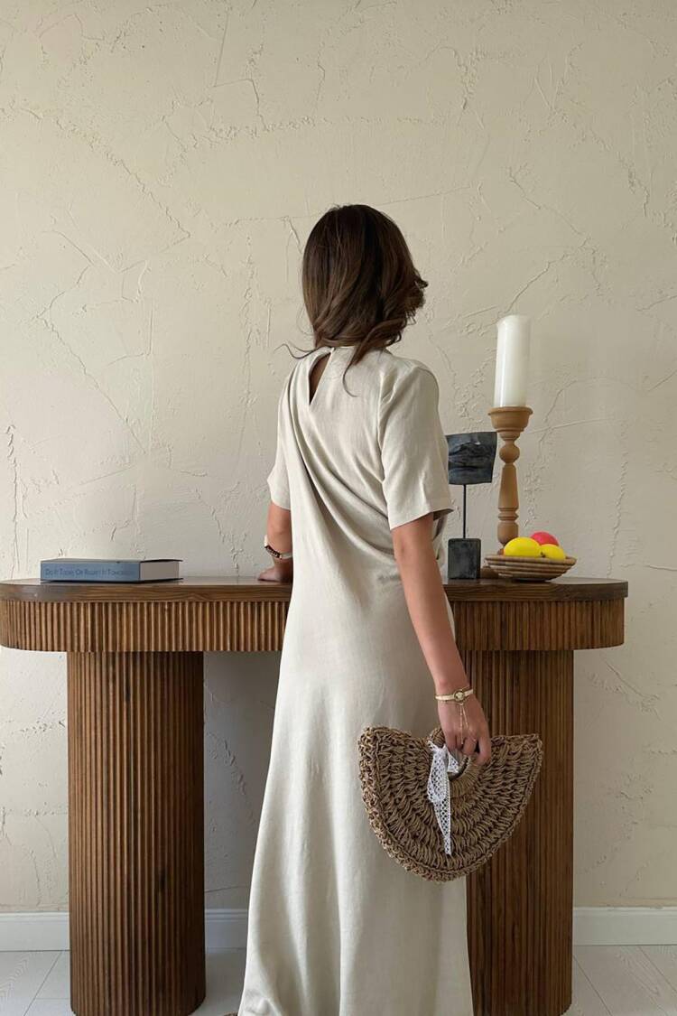 Pleated Crew Neck Dress