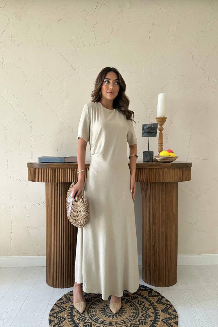 Pleated Crew Neck Dress