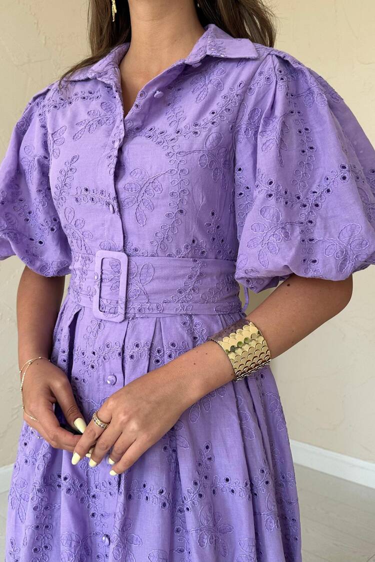 Balloon Sleeve Pleated Dress