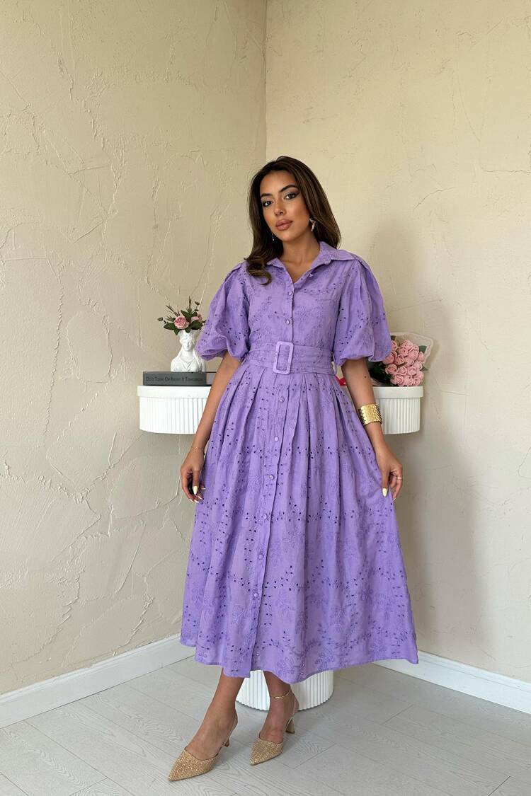 Balloon Sleeve Pleated Dress - Brand: Elisa - Women's Clothing Wholesale - Globality Store