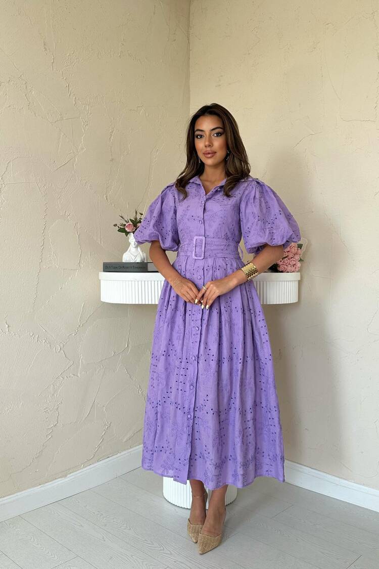 Balloon Sleeve Pleated Dress
