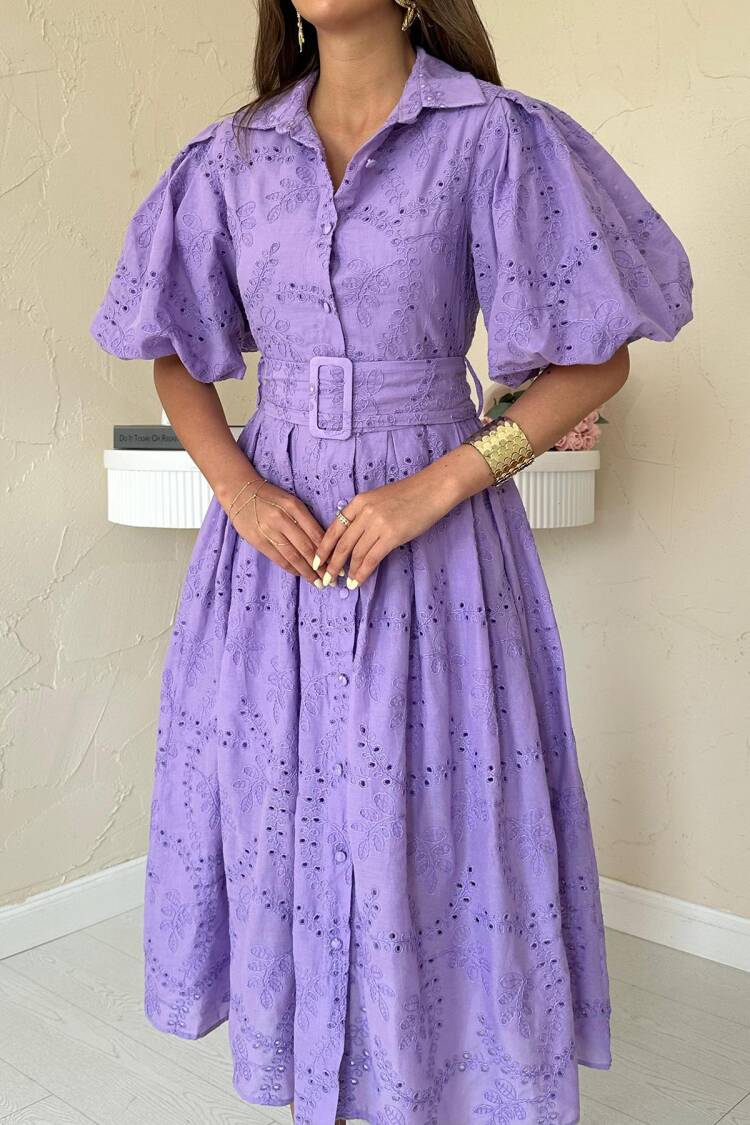 Balloon Sleeve Pleated Dress