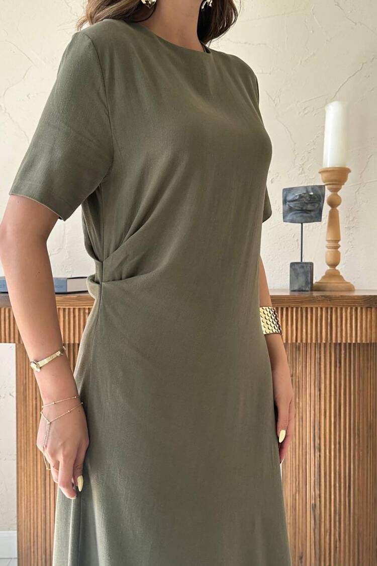 Pleated Crew Neck Dress