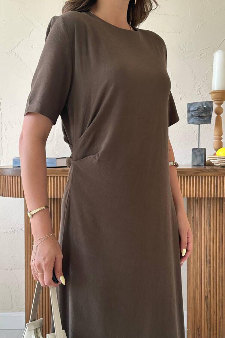 Pleated Crew Neck Dress