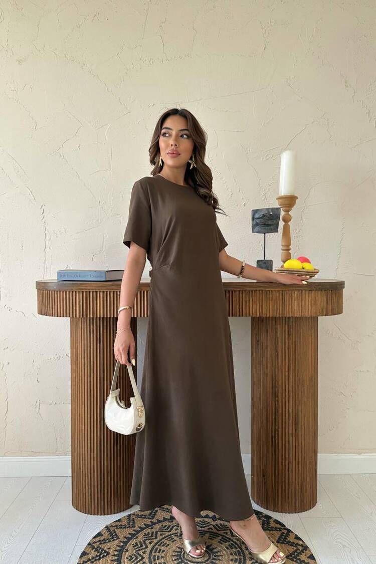 Pleated Crew Neck Dress