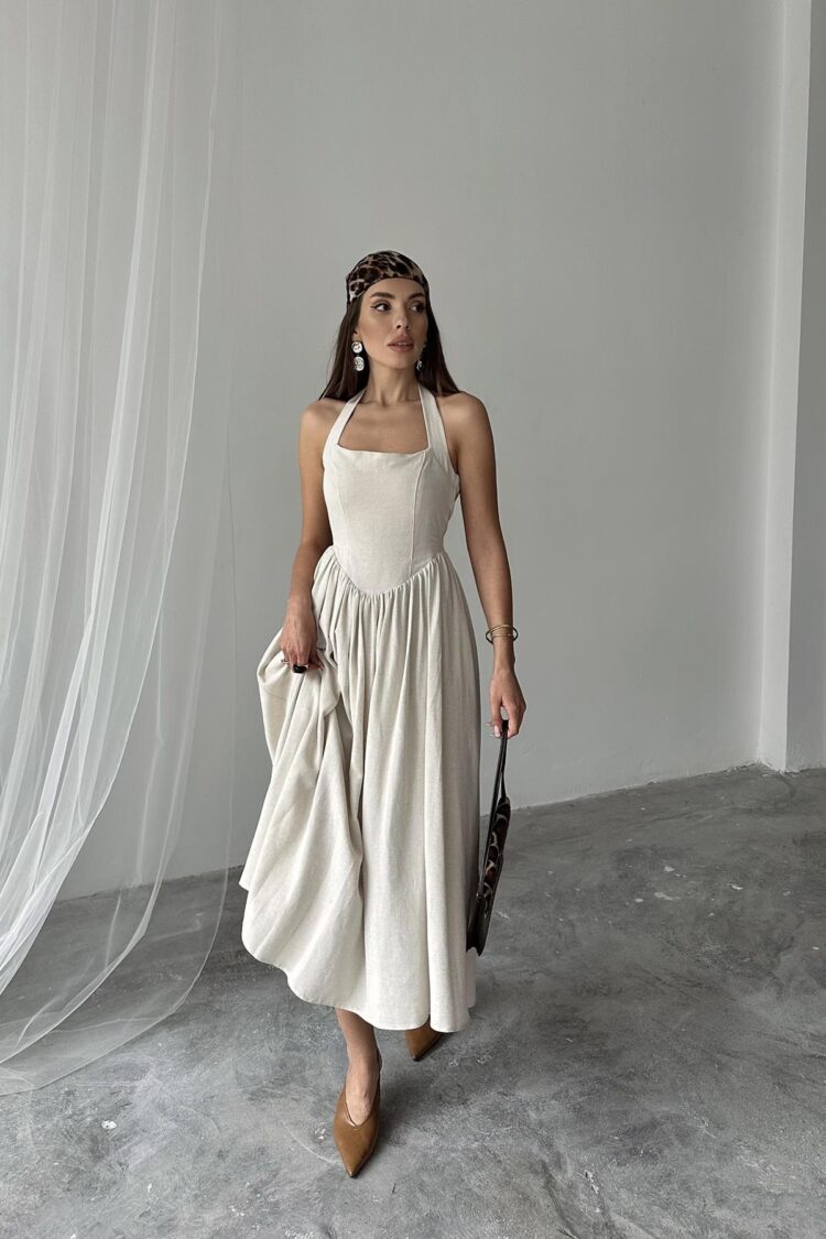 WholesaleNeck Tie Up Linen Dress