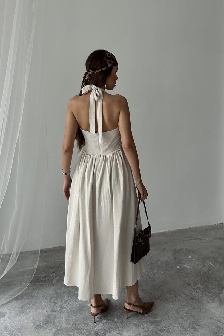 WholesaleNeck Tie Up Linen Dress
