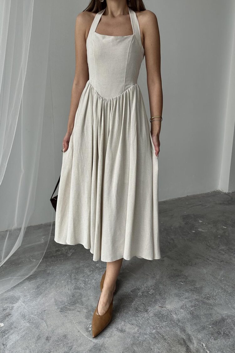 WholesaleNeck Tie Up Linen Dress