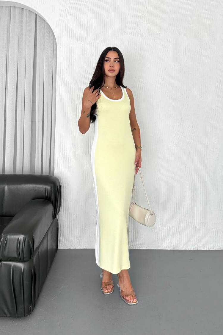 Beige Dress – Casual Elegant Color Block Maxi Tank - Brand: Mode Roy - Women's Clothing Wholesale - Globality Store