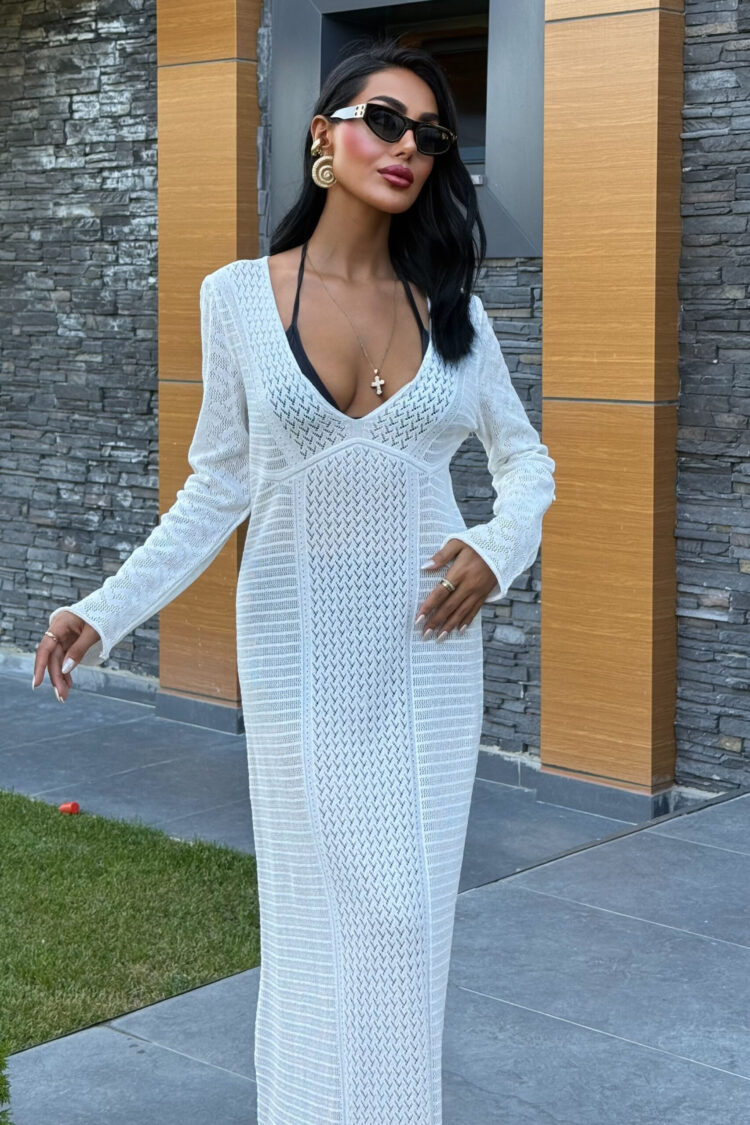 Openwork V Neck Dress