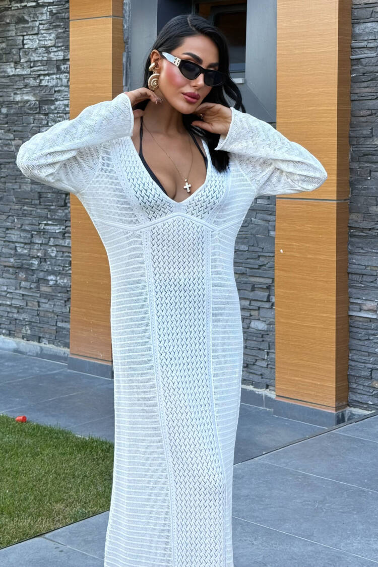 Openwork V Neck Dress