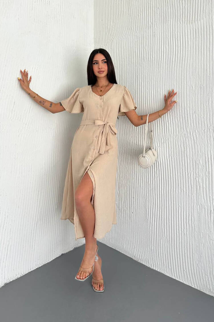 Wrap Dress With Flutter Half Sleeves
