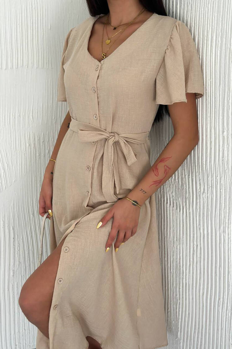 Wrap Dress With Flutter Half Sleeves - Brand: Mode Roy - Women's Clothing Wholesale - Globality Store