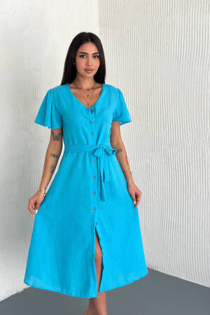 Fit And Flare Dress With V-Neck And Flutter Sleeves - Brand: Mode Roy - Women's Clothing Wholesale - Globality Store