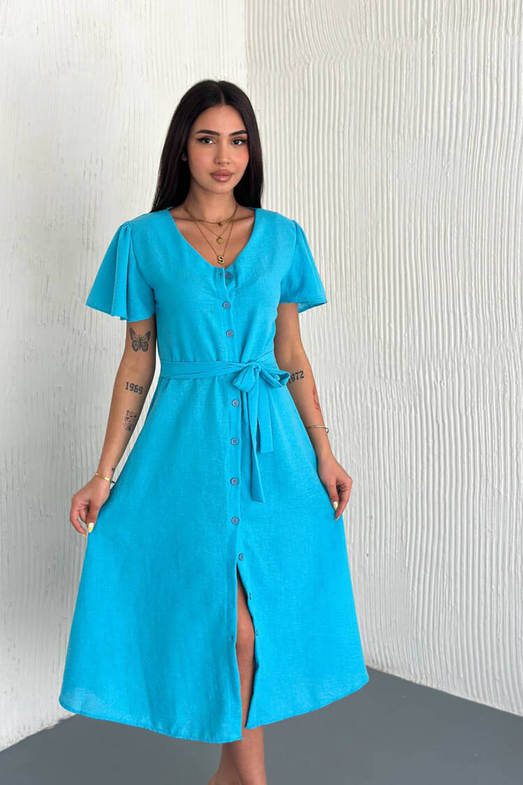 Fit And Flare Dress With V-Neck And Flutter Sleeves - Brand: Mode Roy - Women's Clothing Wholesale - Globality Store