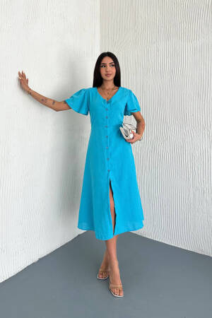 Fit And Flare Dress With V-Neck And Flutter Sleeves - Brand: Mode Roy - Women's Clothing Wholesale - Globality Store