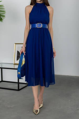 Navy Blue Elegant A-Line Midi Dress - Brand: Mode Roy - Women's Clothing Wholesale - Globality Store