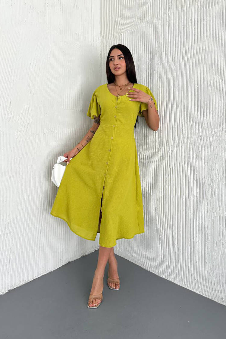 Fit And Flare Midi Dress With V-Neck - Brand: Mode Roy - Women's Clothing Wholesale - Globality Store
