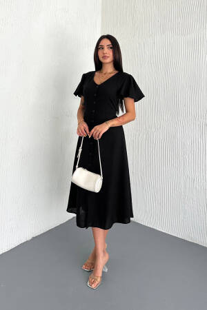 Fit And Flare V-Neck Midi Dress - Brand: Mode Roy - Women's Clothing Wholesale - Globality Store