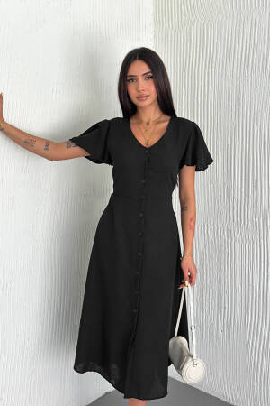 Fit And Flare V-Neck Midi Dress - Brand: Mode Roy - Women's Clothing Wholesale - Globality Store