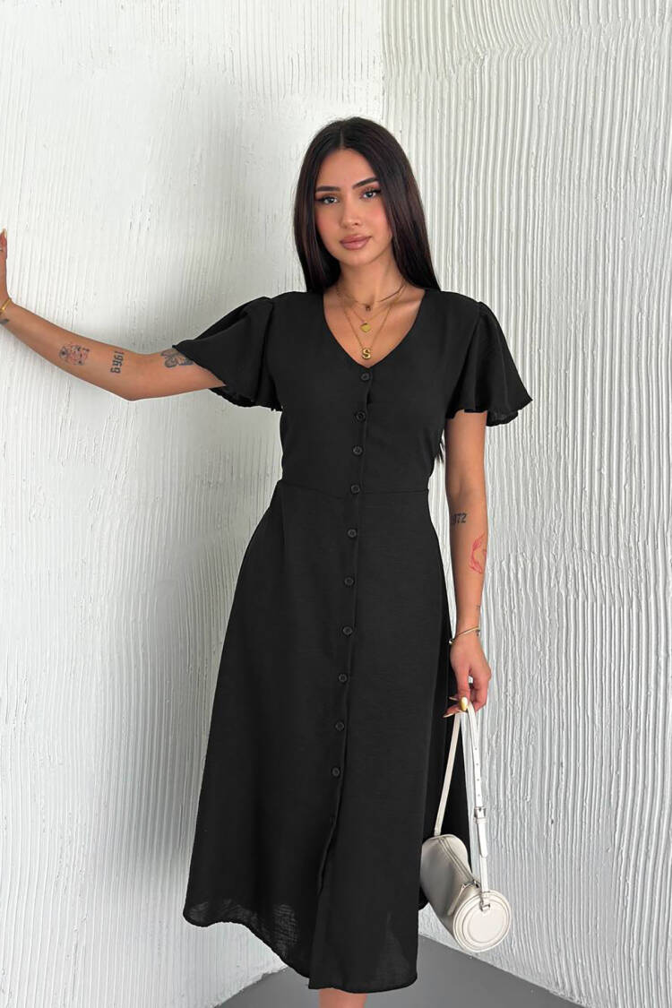 Fit And Flare V-Neck Midi Dress - Brand: Mode Roy - Women's Clothing Wholesale - Globality Store