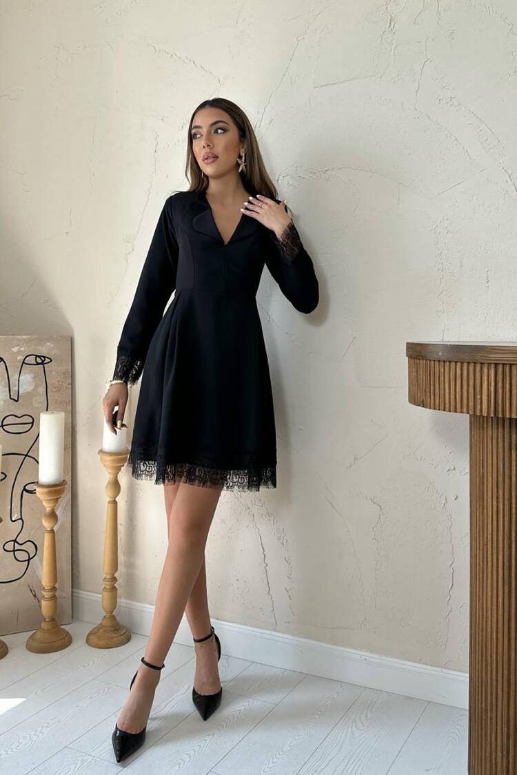 Black Elegant Fit And Flare Mini Dress - Brand: Elisa - Women's Clothing Wholesale - Globality Store