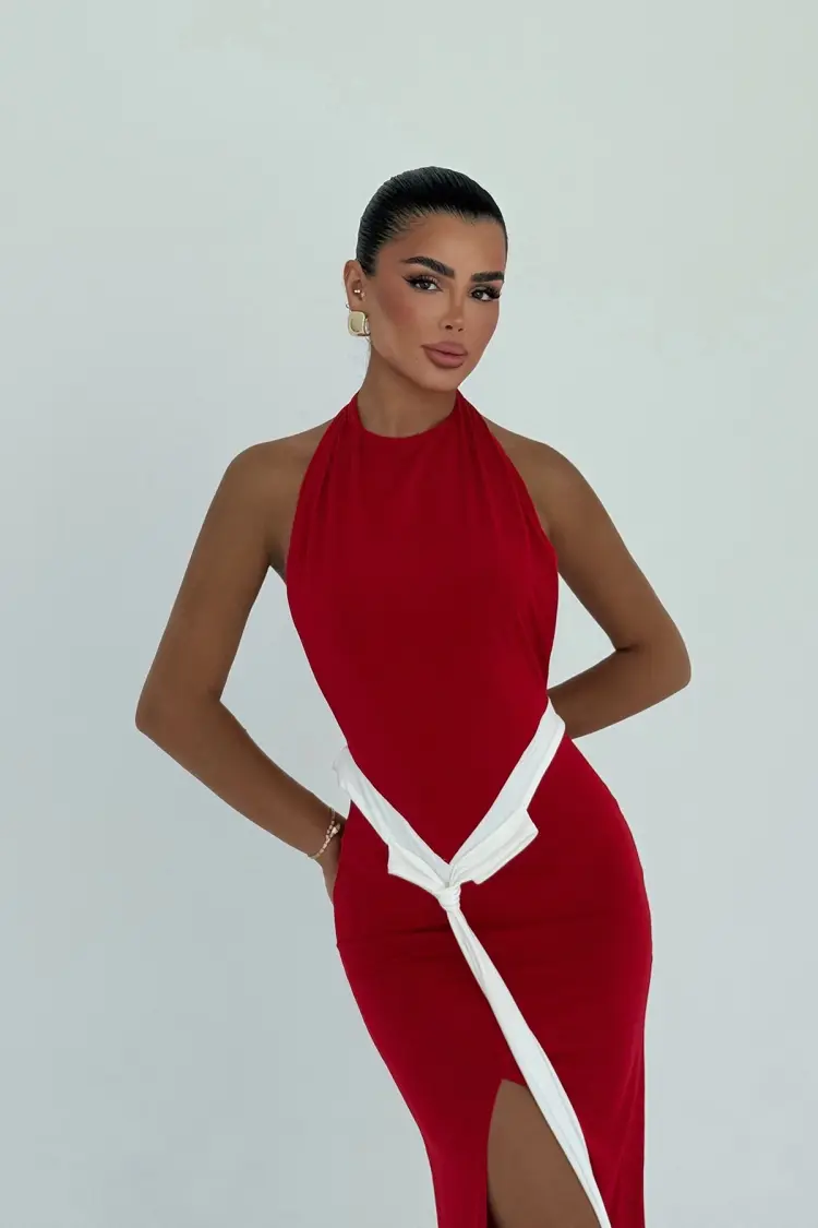 Bodycon Halter Neck Dress - Floor Length