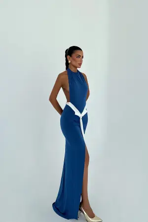 Sexy Blue Sleeveless Halter Neck Slip Dress - Brand: EYYO ATELIER - Women's Clothing Wholesale - Globality Store