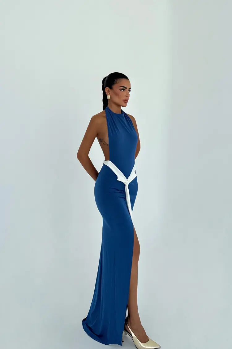 Sexy Blue Sleeveless Halter Neck Slip Dress