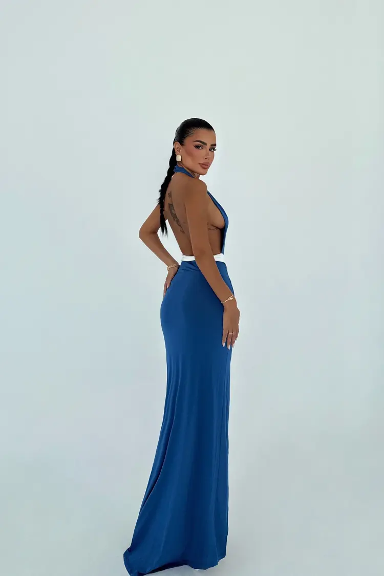 Sexy Blue Sleeveless Halter Neck Slip Dress