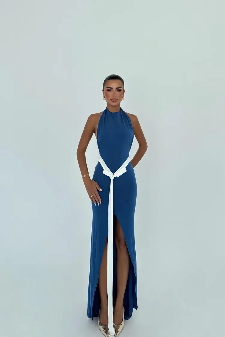 Sexy Blue Sleeveless Halter Neck Slip Dress - Brand: EYYO ATELIER - Women's Clothing Wholesale - Globality Store