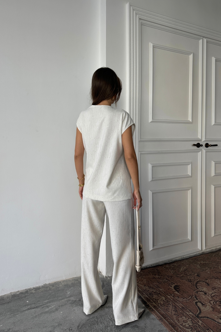 White Elegant Palazzo Pants Tie Set