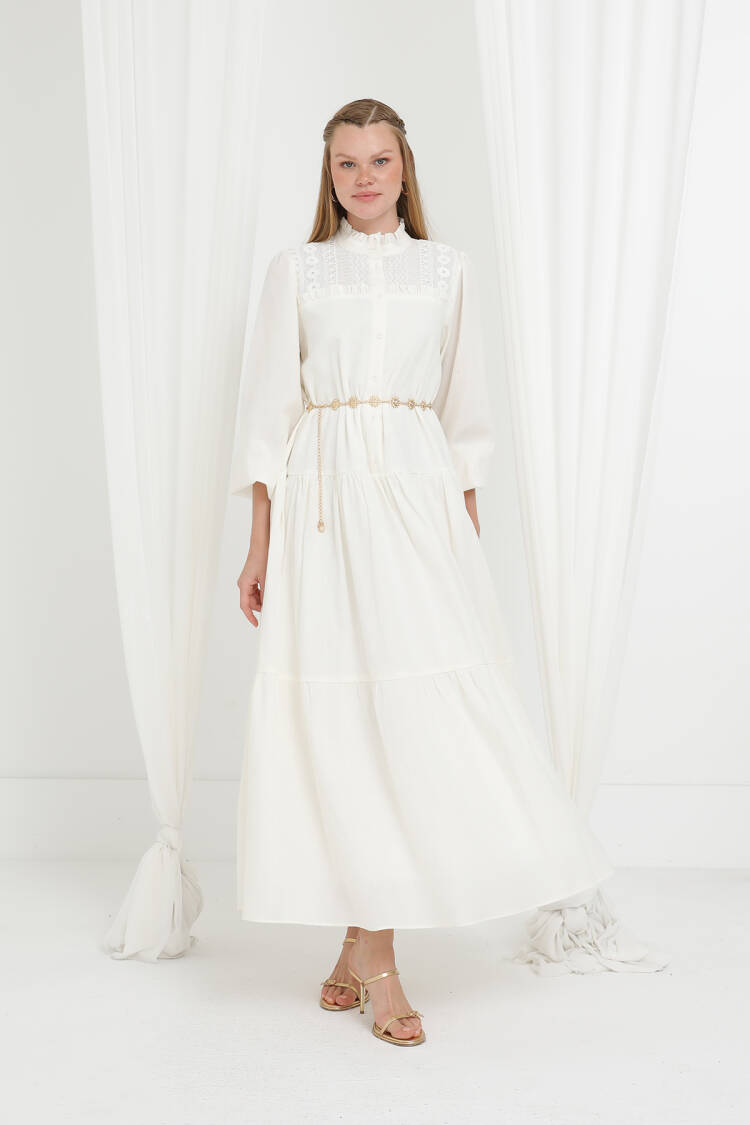 White Elegant Modest Formal Dress - Brand: Puane - Women's Clothing Wholesale - Globality Store