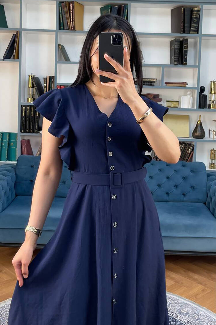Fit And Flare Dress With Ruffle Sleeves - Brand: Mode Roy - Women's Clothing Wholesale - Globality Store