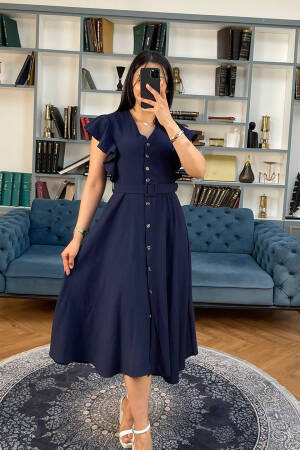 Fit And Flare Dress With Ruffle Sleeves - Brand: Mode Roy - Women's Clothing Wholesale - Globality Store