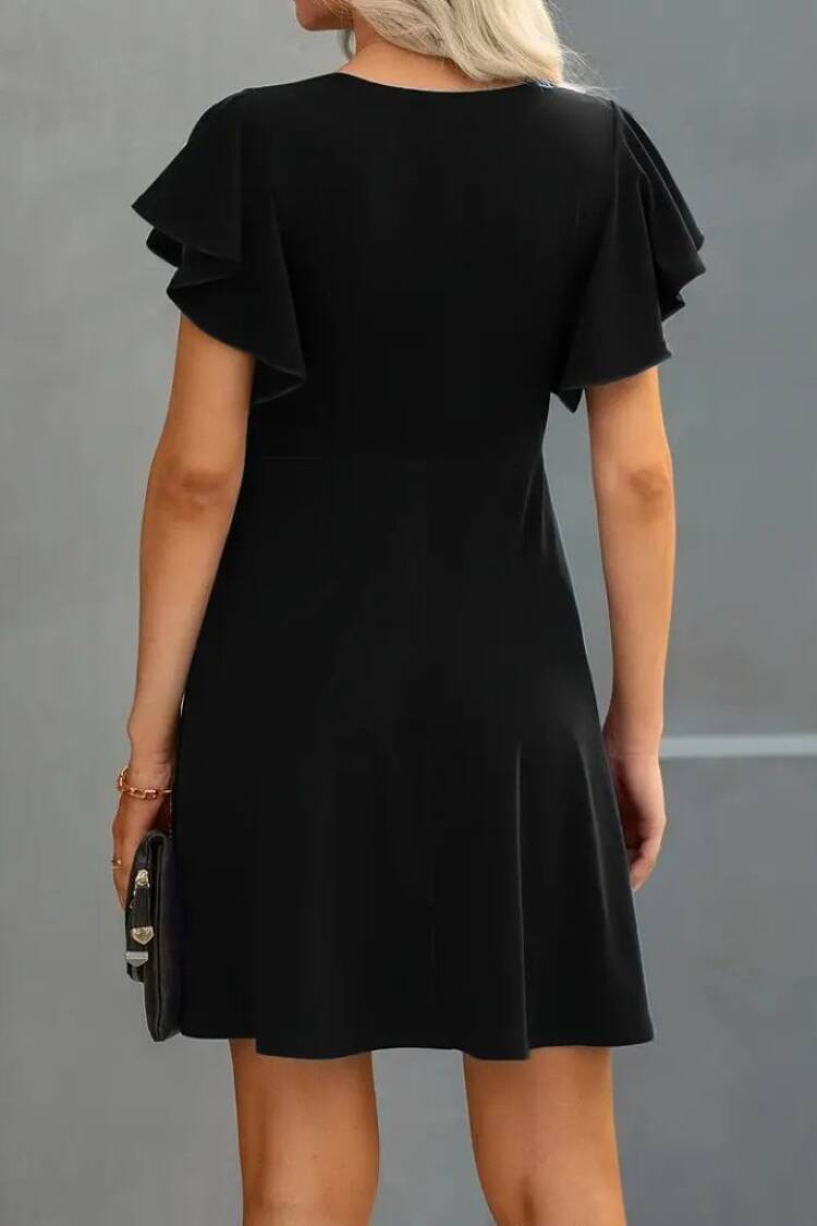 Elegant Black A-Line Mini Dress With Ruffle Sleeves