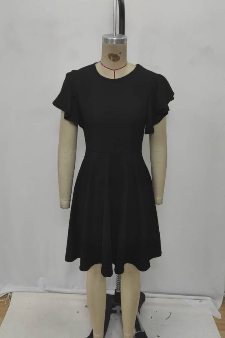 Elegant Black A-Line Mini Dress With Ruffle Sleeves
