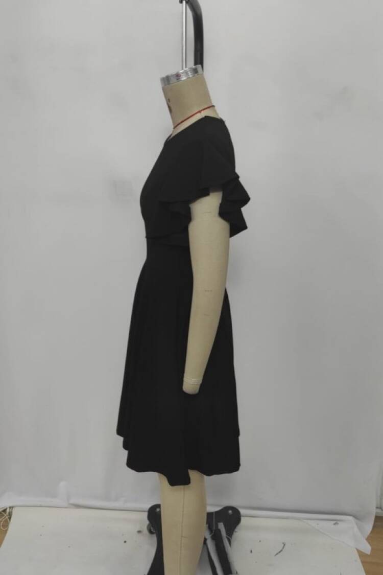 Elegant Black A-Line Mini Dress With Ruffle Sleeves