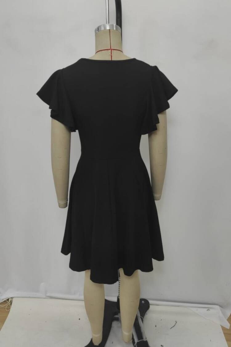 Elegant Black A-Line Mini Dress With Ruffle Sleeves