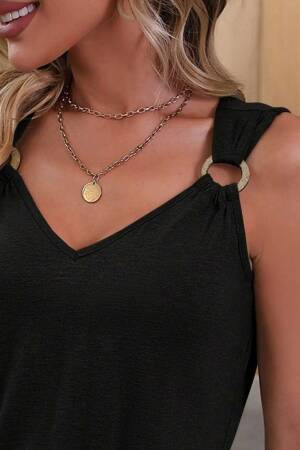 Black Slip Mini Dress With V-Neck