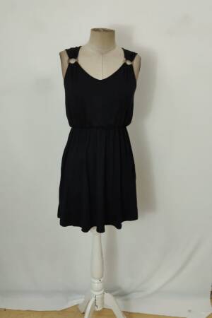 Black Slip Mini Dress With V-Neck