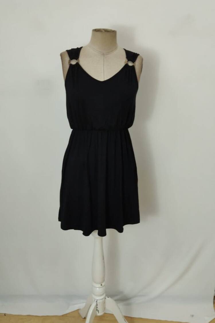 Black Slip Mini Dress With V-Neck
