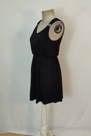 Black Slip Mini Dress With V-Neck