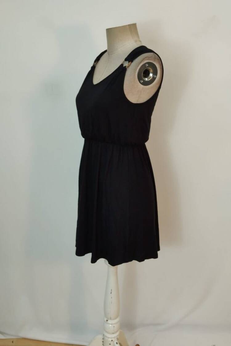 Black Slip Mini Dress With V-Neck