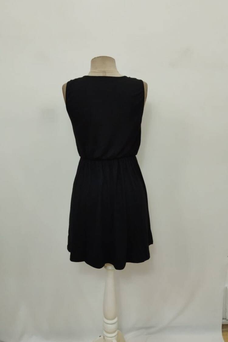 Black Slip Mini Dress With V-Neck