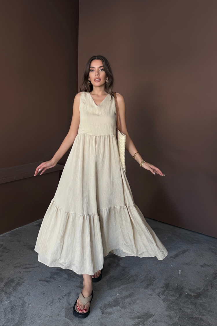 A-Line V-Neck Midi Dress With Cap Sleeves