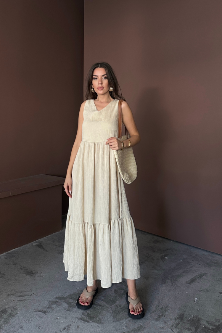 A-Line V-Neck Midi Dress With Cap Sleeves - Brand: Ello - Women's Clothing Wholesale - Globality Store