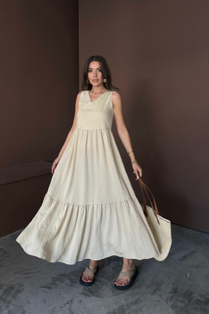 A-Line V-Neck Midi Dress With Cap Sleeves - Brand: Ello - Women's Clothing Wholesale - Globality Store
